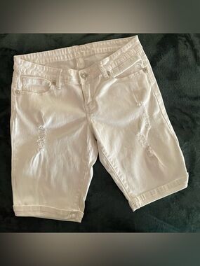 White Women's Distressed Denim Bermuda Shorts by Reign
